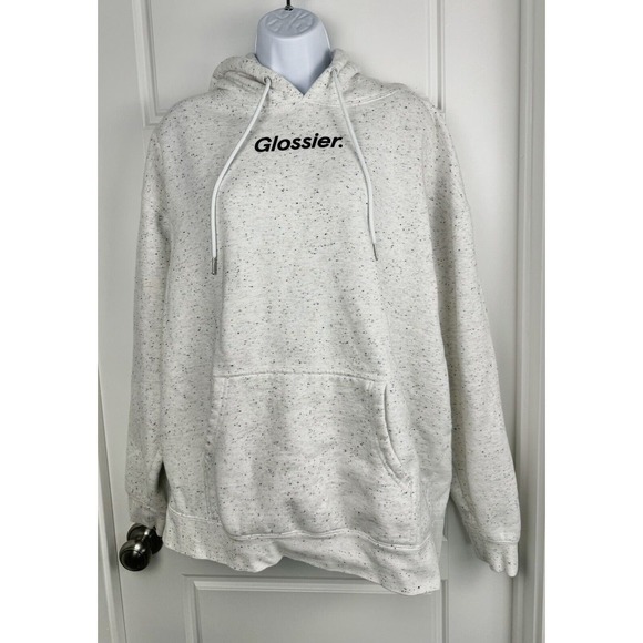 Glossier Tops - Glossier Hoodie Size XL Light Gray Speckled Long Sleeve Hooded Sweatshirt